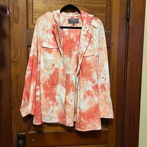 Hooded jacket, coral and white. New, without tags.